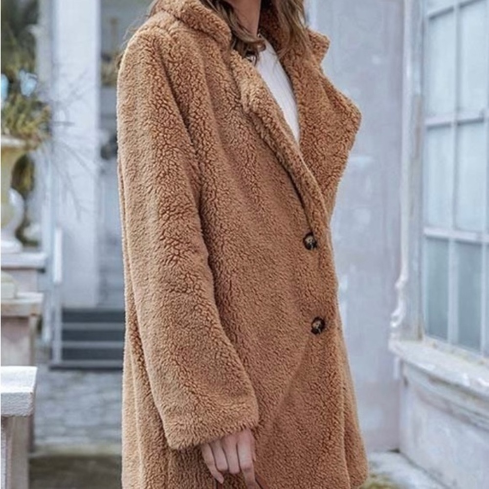 New-Khaki Sherpa Lined Button-Up Overcoat